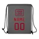 Custom Dark Grey Crimson Red Drawstring Bag
