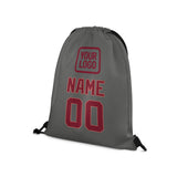 Custom Dark Grey Crimson Red Drawstring Bag