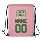 Custom Light Pink Emerald Green Drawstring Bag