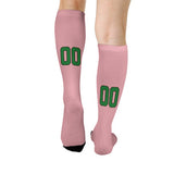 Custom Light Pink Emerald Green Knee-High Sock