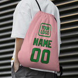Custom Light Pink Emerald Green Drawstring Bag