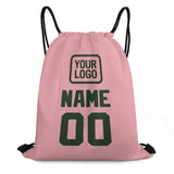 Custom Light Pink Dark Green Drawstring Bag