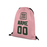 Custom Light Pink Dark Green Drawstring Bag