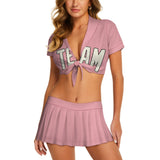 Custom Light Pink Cream Cheerleading Uniform Set