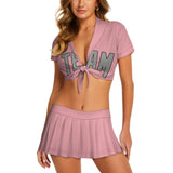 Custom Light Pink Gray Cheerleading Uniform Set