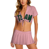 Custom Light Pink Green Cheerleading Uniform Set