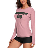 Custom Light Pink Dark Green Women's Long-Sleeve Shirt
