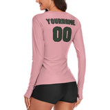 Custom Light Pink Dark Green Women's Long-Sleeve Shirt