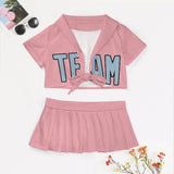 Custom Light Pink Light Blue Cheerleading Uniform Set