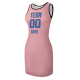 Custom Light Pink Sky Blue Sleeveless Vest Dress