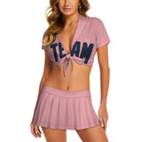 Custom Light Pink Blue Cheerleading Uniform Set