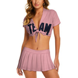 Custom Light Pink Navy Cheerleading Uniform Set