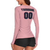 Custom Light Pink Navy Women's Long-Sleeve Shirt