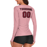 Custom Light Pink Crimson Red Women's Long-Sleeve Shirt