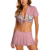 Custom Light Pink White Cheerleading Uniform Set