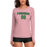 Custom Light Pink Emerald Green Women's Long-Sleeve Shirt
