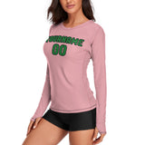 Custom Light Pink Emerald Green Women's Long-Sleeve Shirt