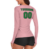 Custom Light Pink Emerald Green Women's Long-Sleeve Shirt