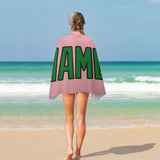 Custom Light Pink Emerald Green Beach Towel