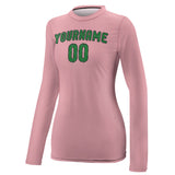 Custom Light Pink Emerald Green Women's Long-Sleeve Shirt