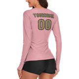 Custom Light Pink Light Khaki Women's Long-Sleeve Shirt