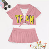Custom Light Pink Light Yellow Cheerleading Uniform Set