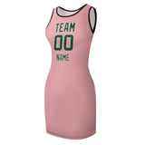 Custom Light Pink Green Sleeveless Vest Dress