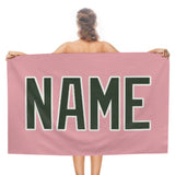 Custom Light Pink Dark Green Beach Towel