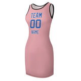 Custom Light Pink Sky Blue Sleeveless Vest Dress