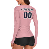 Custom Light Pink Navy Women's Long-Sleeve Shirt