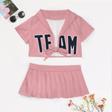 Custom Light Pink Navy Cheerleading Uniform Set