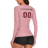 Custom Light Pink Crimson Red Women's Long-Sleeve Shirt