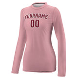 Custom Light Pink Crimson Red Women's Long-Sleeve Shirt