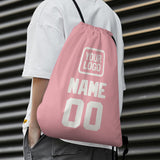 Custom Light Pink White Drawstring Bag