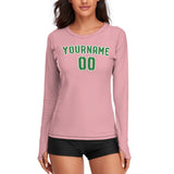 Custom Light Pink Emerald Green Women's Long-Sleeve Shirt
