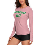 Custom Light Pink Emerald Green Women's Long-Sleeve Shirt