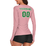 Custom Light Pink Emerald Green Women's Long-Sleeve Shirt