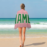 Custom Light Pink Emerald Green Beach Towel
