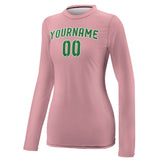 Custom Light Pink Emerald Green Women's Long-Sleeve Shirt