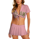 Custom Light Pink Light Khaki Cheerleading Uniform Set