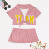 Custom Light Pink Gold Cheerleading Uniform Set