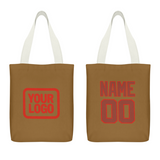 Custom Khaki Coral Red Canvas Tote Bag