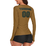 Custom Khaki Dark Green Women's Long-Sleeve Shirt