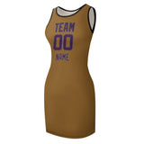 Custom Khaki Purple Sleeveless Vest Dress