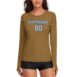 Custom Khaki Light Blue Women's Long-Sleeve Shirt