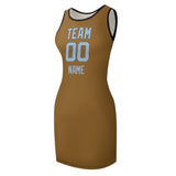 Custom Khaki Light Blue Sleeveless Vest Dress
