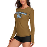Custom Khaki Light Blue Women's Long-Sleeve Shirt