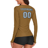 Custom Khaki Light Blue Women's Long-Sleeve Shirt