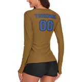 Custom Khaki Sky Blue Women's Long-Sleeve Shirt