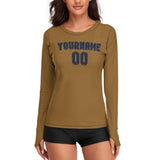 Custom Khaki Navy Women's Long-Sleeve Shirt